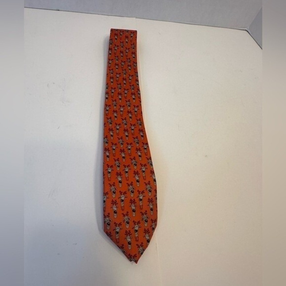 Wembley Mens Orange Reindeer Christmas Holiday Necktie Polyester Festive Tie